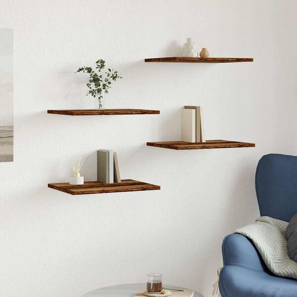 vidaXL Knjižne police 4 kosi starinski les 40x30x1,5 cm inženirski les