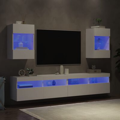 vidaXL Stenske TV omarice z LED lučkami 2 kosa bela 40x30x60,5 cm