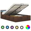 vidaXL Dvižni posteljni okvir LED rjavo blago 120x200 cm