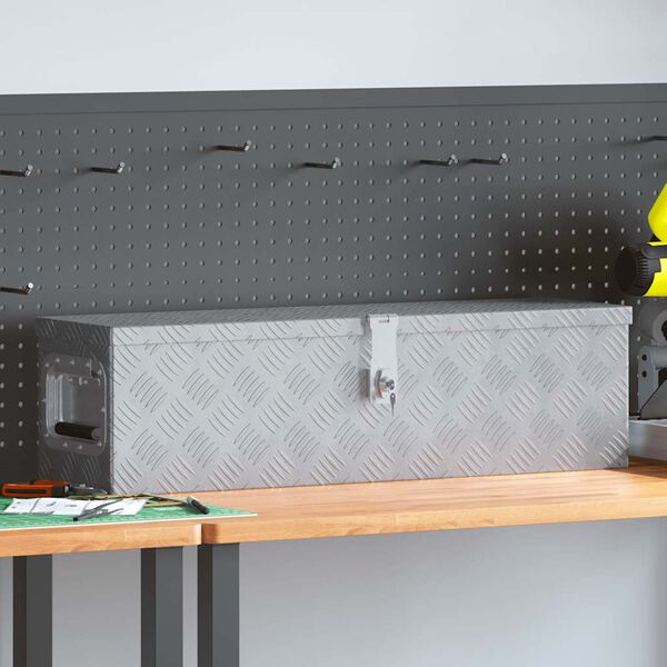 vidaXL Skrinja iz aluminija 80,5x22x22 cm srebrne barve