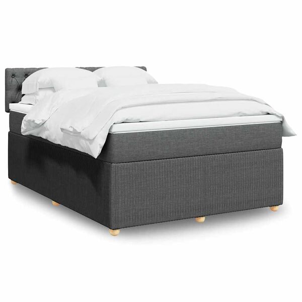 vidaXL Box spring postelja z vzmetnico temno siva 140x200 cm blago