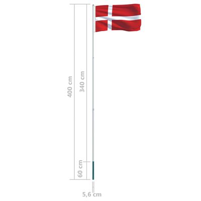 vidaXL Zastava Danske in aluminijast zastavni drog 4 m
