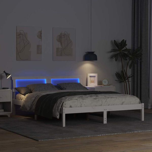 vidaXL Konstrukcija postelje Bela 150 x 200 cm Masivno borovo les