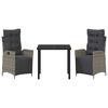 vidaXL Komplet za jedilnico v vrtu z blazino 3 pcs Siva poli ratan