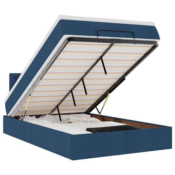 vidaXL Otomanska postelja z vzmetnico & LED modra 120x200 cm Tkanina
