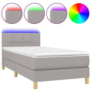 vidaXL Box spring postelja z vzmetnico LED svetlo siva 80x200 cm blago