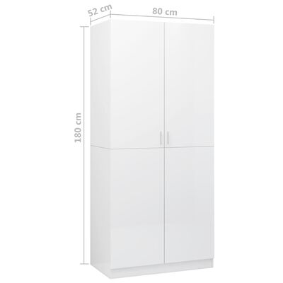 vidaXL Garderobna omara visok sijaj bela 80x52x180 cm iverna plošča