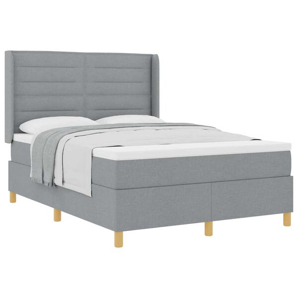 vidaXL Postelja z žimnico Box Spring Svetlo siva 140 x 190 cm blago
