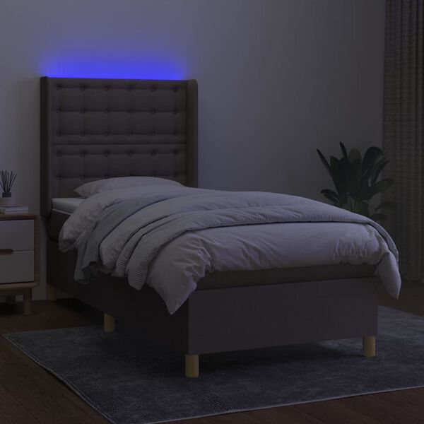 vidaXL Box spring postelja z vzmetnico LED taupe 100x200 cm blago