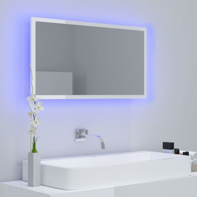 vidaXL LED kopalniško ogledalo visok sijaj belo 80x8,5x37 cm akril