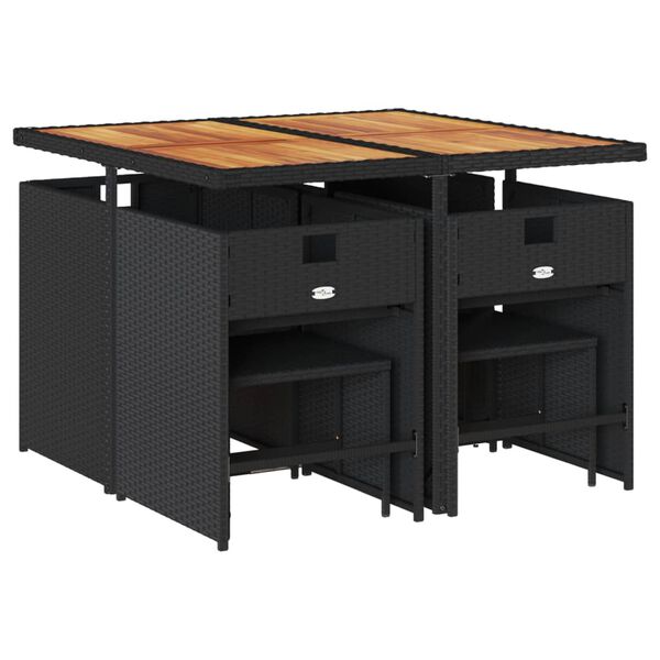 vidaXL Vrtna jedilna garnitura 9-delna z blazinami črn poli ratan