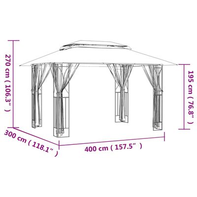 vidaXL Paviljon s stranskimi stenami antracit 400x300x270 cm jeklo