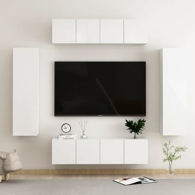 vidaXL Komplet TV omaric 6-delni visok sijaj bela iverna plošča
