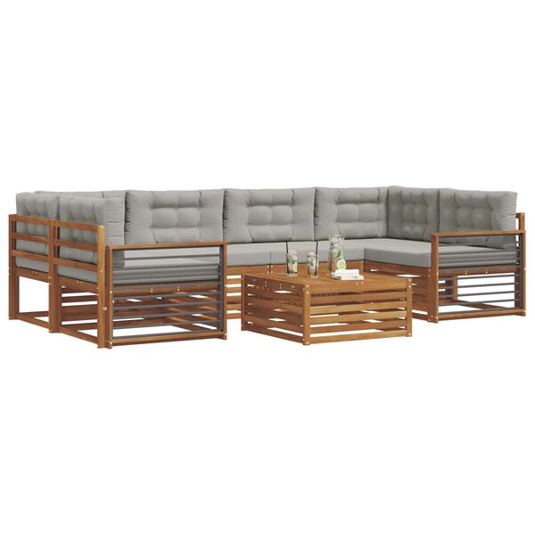 vidaXL Zunanja garnitura za sedenje 7 pcs Naravna in svetlo siva