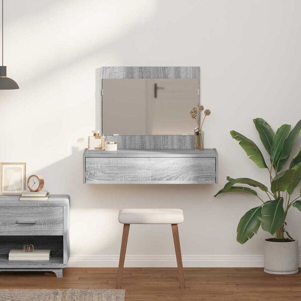 vidaXL Toaletna mizica s predalom Siva 83 x 40 x 70 cm Konstruiran les