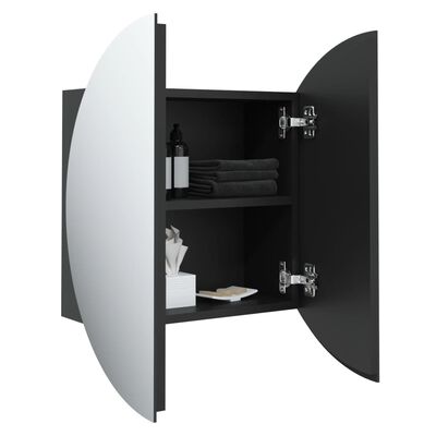 vidaXL Kopalniška omarica z okroglim ogledalom LED Črna 40x40x17,5 cm
