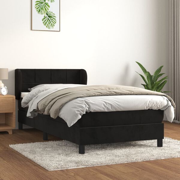 vidaXL Box spring postelja z vzmetnico črn 90x190 cm žamet