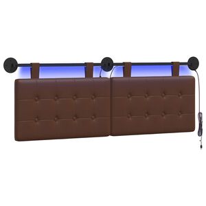 vidaXL Viseče vzglavje postelje Z LED svetlobo Rjava Umetno usnje