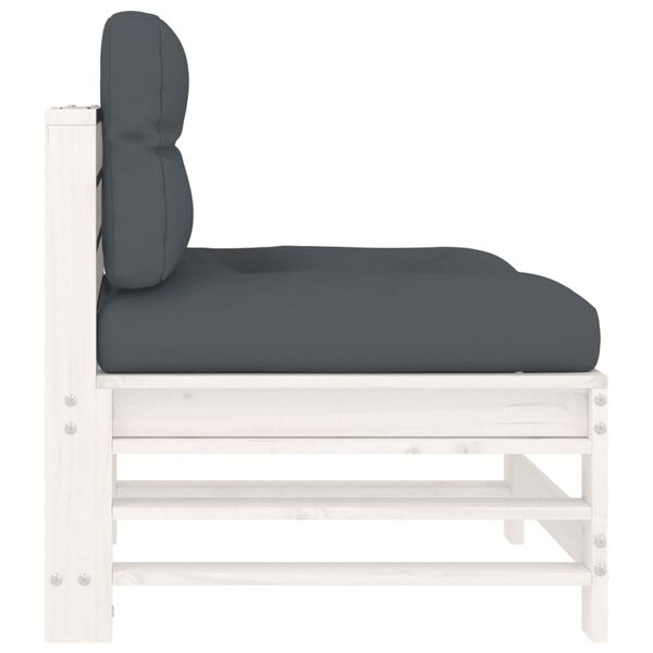 vidaXL Sredinski kavč z blazinami bel trden borov les