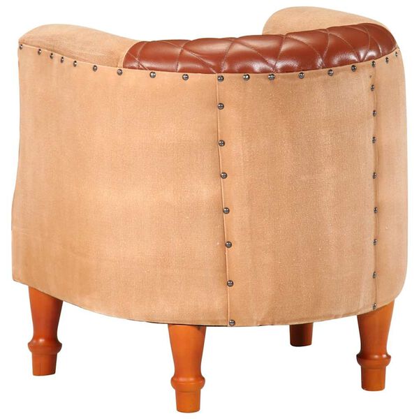 vidaXL Tubast stol rjavo pravo usnje in trden mangov les