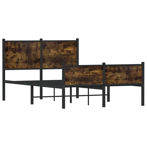 vidaXL Kovinski posteljni okvir brez vzmetnice dimljen hrast 120x190cm