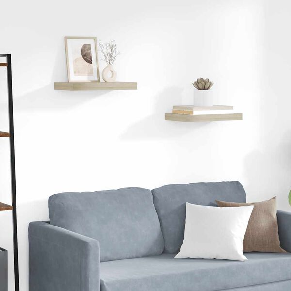 vidaXL Stenske police 2 kosa barva hrasta 40x23x3,8 cm MDF