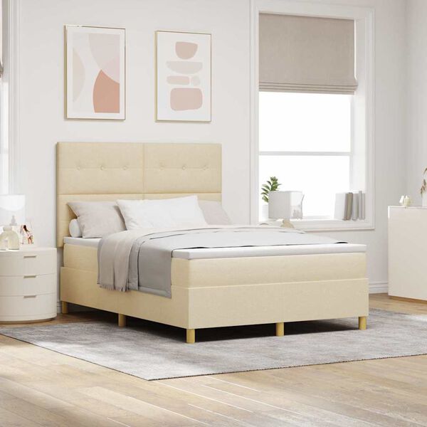 vidaXL Postelja z vzmetnico z vzmetnico krema 160 x 200 cm blago