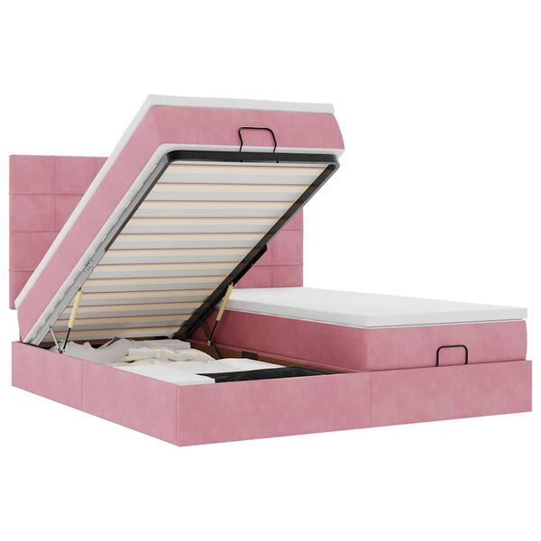 vidaXL Otomanski posteljni okvir z vzmetnicami roza 200x200cm žamet