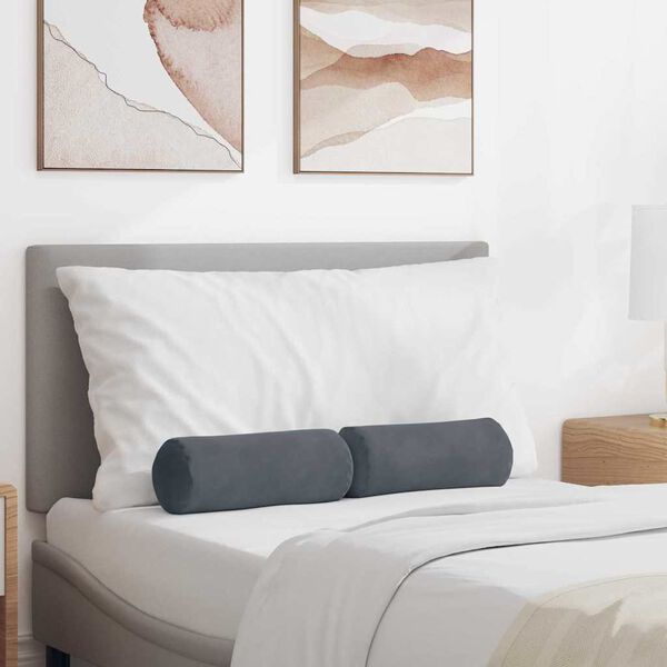 vidaXL Blazine 2 pcs Temno siva Ø 15 x 40 cm Žametna tkanina