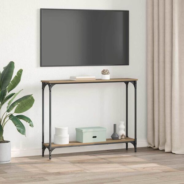 vidaXL Konzolna miza Umetni hrast 100 x 22,5 x 75 cm Konstruiran les