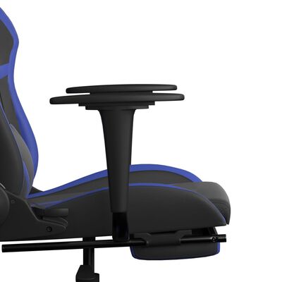 vidaXL Masažni igralni stol z oporo za noge črno in modra umetno usnje