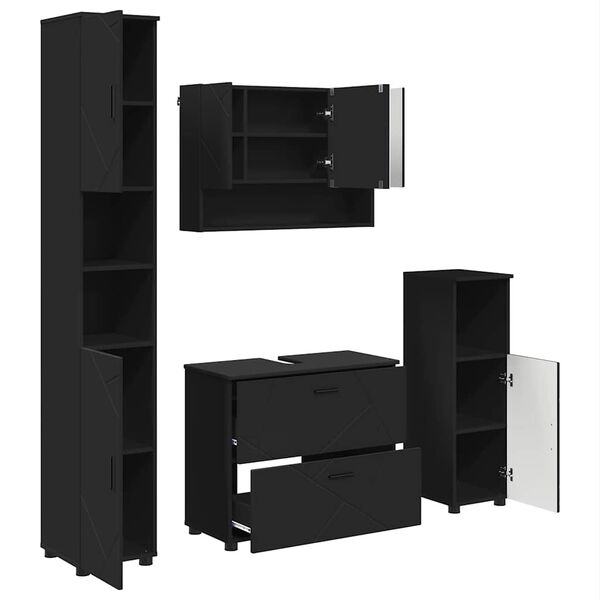 vidaXL Komplet pohi&scaron;tva za kopalnico s predalom s polico 4 pcs Črna