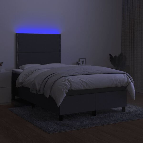 vidaXL Box spring postelja z vzmetnico LED temno siva 120x190 cm blago