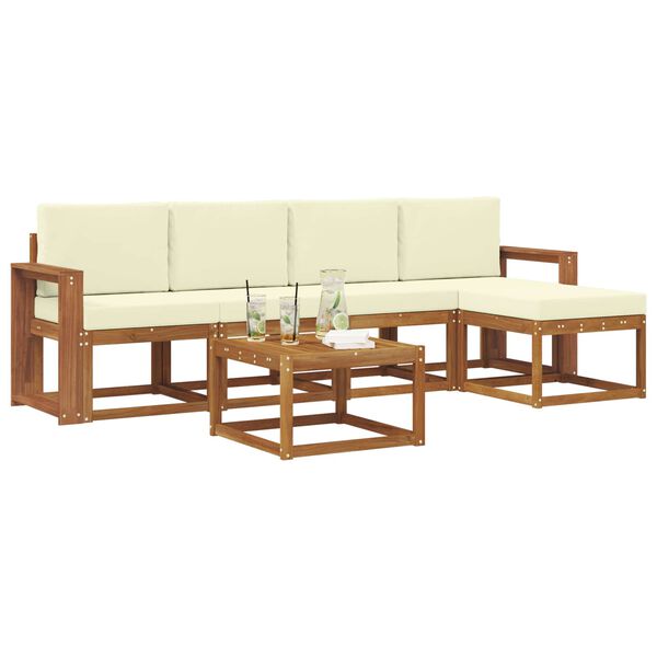 vidaXL Zunanja garnitura za sedenje z blazino 6 pcs Naravna in smetana