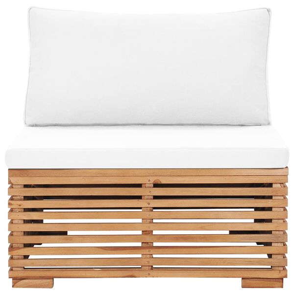 vidaXL Vrtni sredinski kavč s krem blazino trdna tikovina