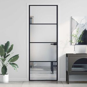vidaXL Notranja vrata ozka črna 76x201,5 cm kaljeno steklo in aluminij