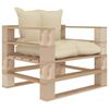 vidaXL Vrtni kavč iz palet s krem blazinami les