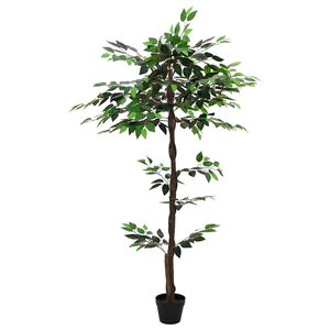vidaXL Umetna rastlina fikus Zelena 85 x 18 x 160 cm Tkanina in les