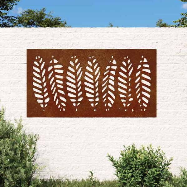 vidaXL Vrtna stenska dekoracija 105x55 cm corten jeklo listje