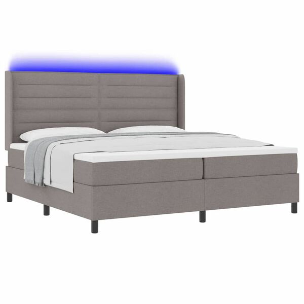 vidaXL LED Box Spring Postelja z vzmetnico Taupe 200 x 200 cm blago