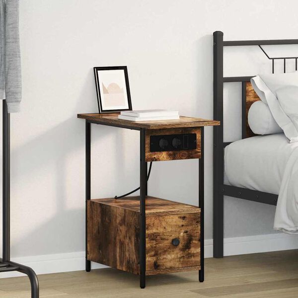 vidaXL Nočna omarica Dimljeni oreh 60 x 30 x 61 cm Konstruiran les