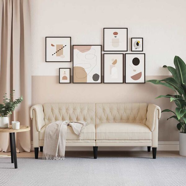 vidaXL Kavč dvosed chesterfield laneno platno