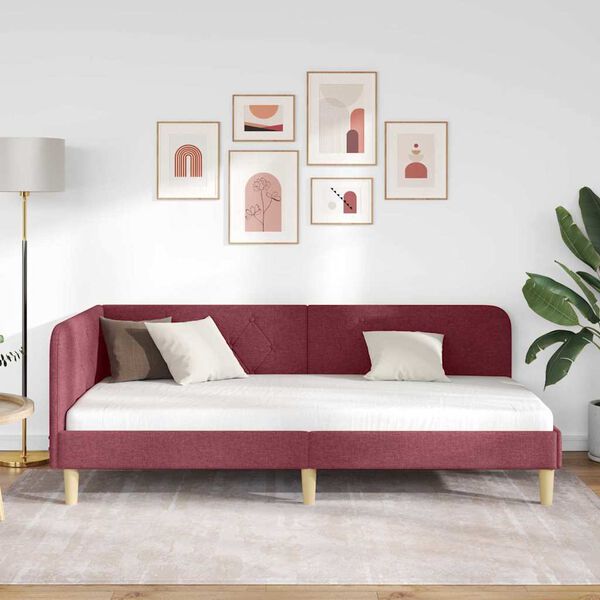 vidaXL Kotna postelja z vzglavjem Vinorodna rdeča 100 x 200 cm blago