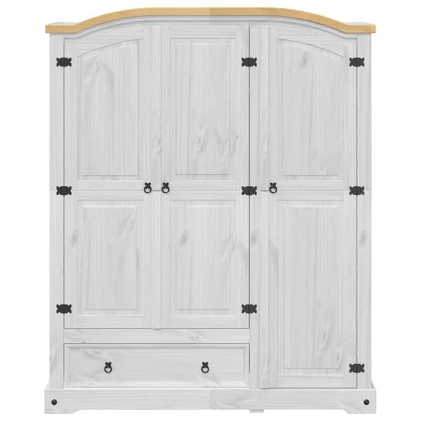 vidaXL Garderobna omara Corona bela 151,5x52x186 cm trdna borovina