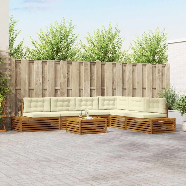 vidaXL Zunanja garnitura za sedenje z blazino 7 Kos Naravna in smetana