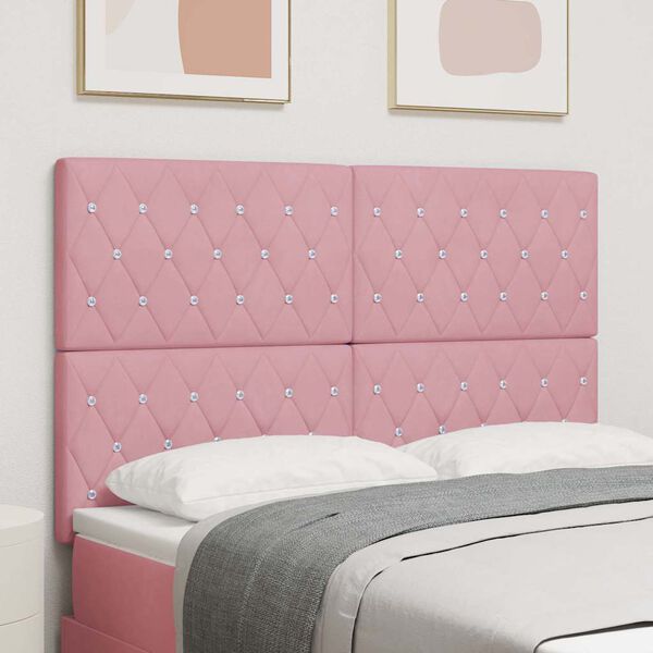 vidaXL LED glava postelje z LED lučmi Roza 144 cm Poliester