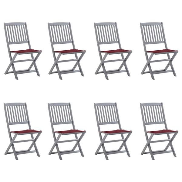 vidaXL Zložljivi zunanji stoli 8 kosov z blazinami trden akacijev les