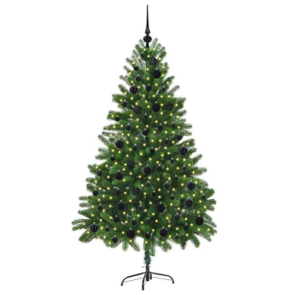 vidaXL Božično drevo med 300 LED z stojalom Zelena 180 cm PE