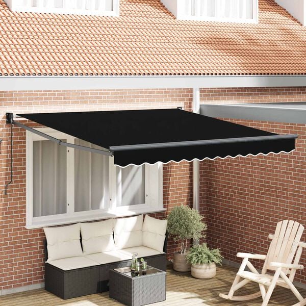 vidaXL Retraktilna tenda Črna 350 x 250 cm Poliester in aluminij