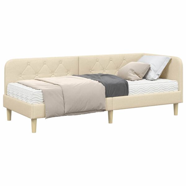 vidaXL Kotna postelja z vzmetnico z vzglavjem krema 80 x 200 cm blago